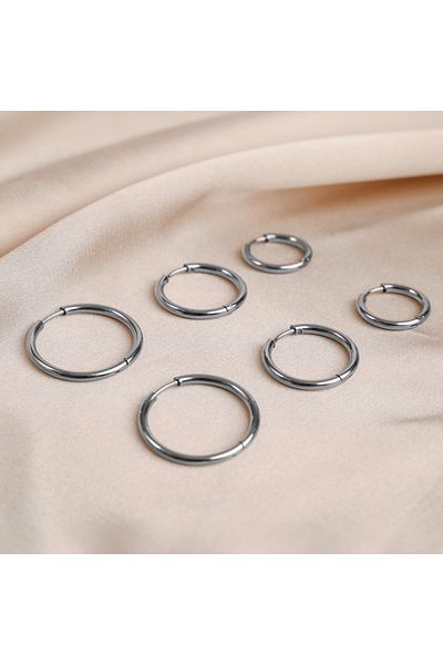 FOURSOLOS Set of 6 Silver Color Steel Women's Earrings - No:58