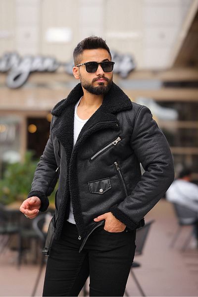 MODA Δερμάτινο παλτό από πλαστικοποιημένο διπλό στήθος
