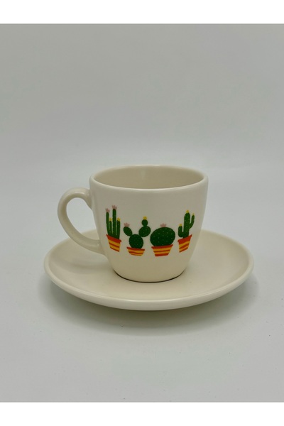 DEEPWELL Yılbaşına Özel Kaktüs Desenli Baskılı Kahve Fincan Takımı