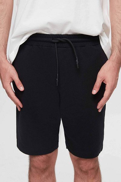 D'S Damat Ds Damat Slim Fit Μαύρο ελαστικό κορδόνι μέσης Λεπτομερές άνετο βαμβακερό πλεκτό σορτς