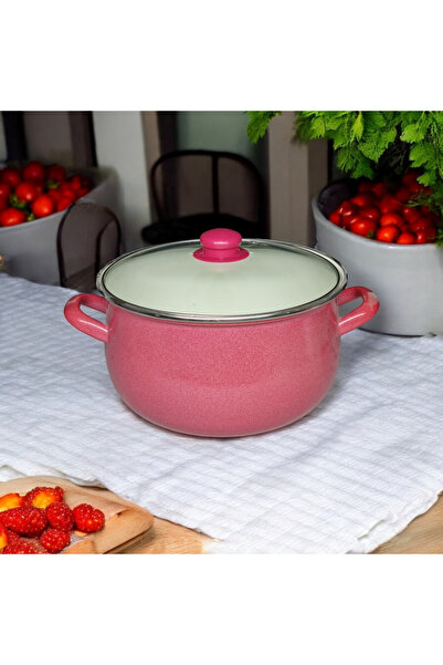 qussine 5.5 Liter Pink Enamel Frying Yogurt Pot - 24 cm