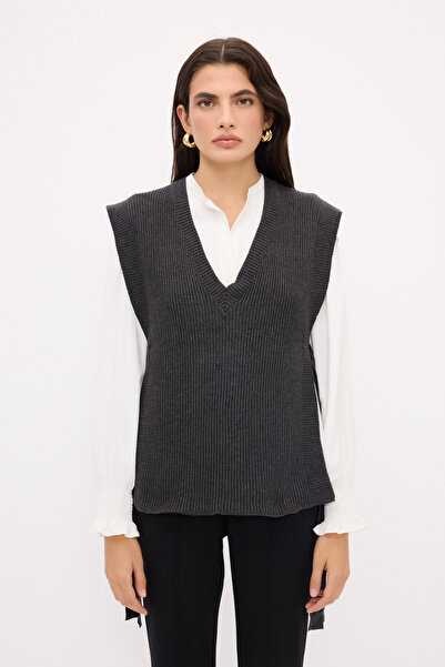 Love My Body V Yaka Yandan Bağlamalı Triko Süveter