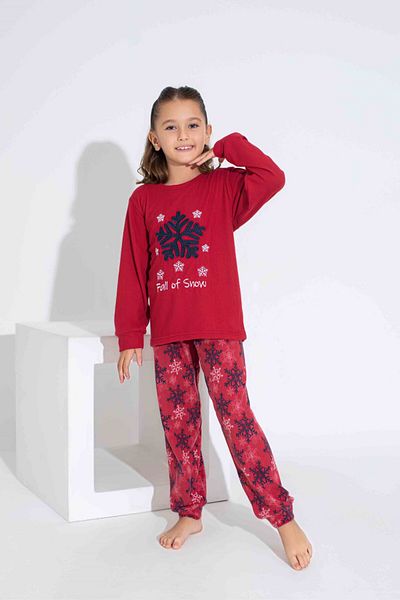 Tarık Girl's Thermal Long Sleeve Fabric Winter Warm Pajama Set