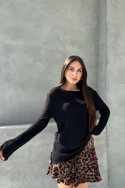 Seda Yalçın Atelier Black Open Collar Long Sleeve Knitwear Blouse