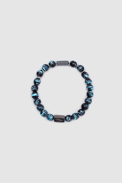 Twn Men's Bracelet - Shiny Turquoise Black Glass
