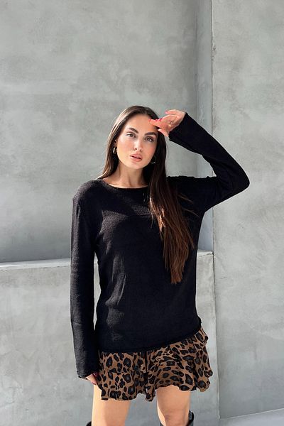 Seda Yalçın Atelier Black Open Collar Long Sleeve Knitwear Blouse