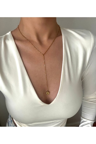Hoop jewelery قلادة منخفضة القطع بتفاصيل قلب من الفولاذ