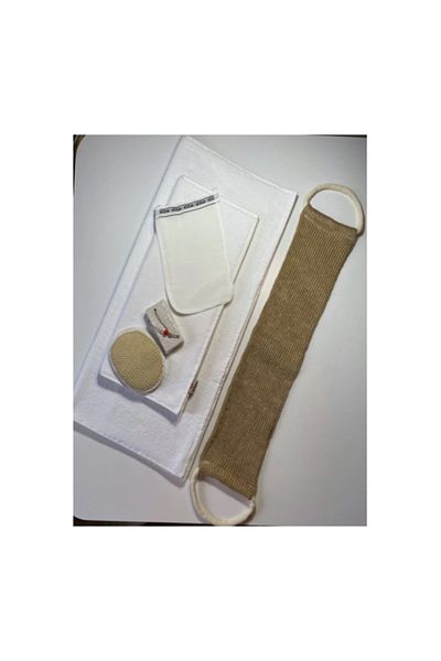evimdeyokyok 100% Linen Back Washcloth, Face Washcloth, Scrub, Pumice Stone 1stClass Head and Body Towels 6-Piece Bathroom Bath Set