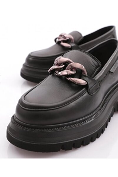 Mammamia D24KA-3340 Hakiki Deri Kalın Taban Ortopedik Taban Günlük Tokalı Oxf...