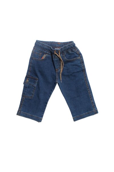 bebegen Boy's Blue Elastic Waist Jeans Cargo Pocket Capri Παντελόνι