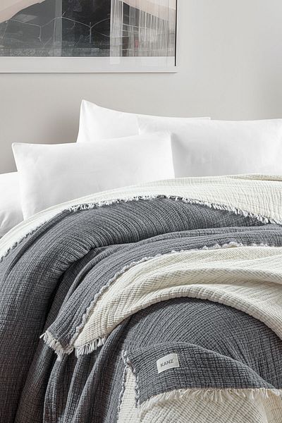 Kanz Double 5-Layer Filled Muslin Bedspread - Anthracite