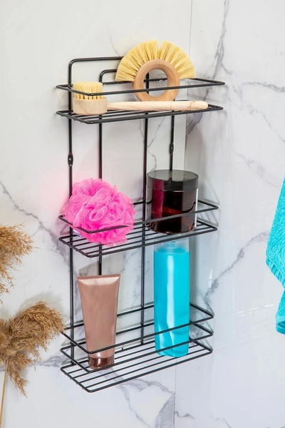 Evistro Banyo Rafı 3 Katlı Siyah Şampuanlık Hem Vidalı Hem Yapışkan Stickerlı...