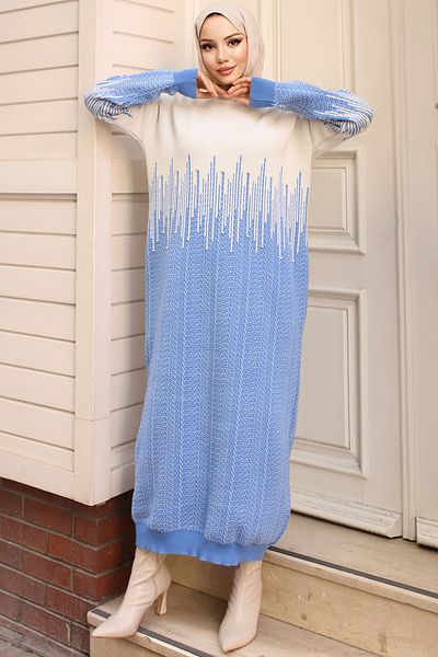 benguen Rochie din tricotaje cu model albastru 6208