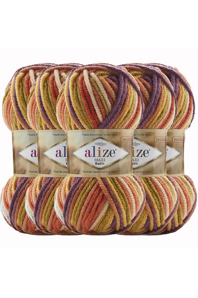 Alize Superlana Maxi Tie Dye 5 τμχ Χοντρό Πλέξιμο στο Χέρι - Γιλέκο νήμα και Ζακέτα Beanie Πουλόβερ
