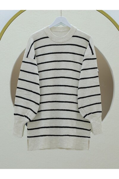 Modamorfo Pinstripe Slit Knitwear Tunika -krém