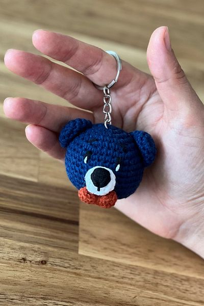 FCSTORE Handmade Organic Vegan Dark Blue Bow Tie Teddy Bear Amigurumi Keychain Bag - 1 Piece