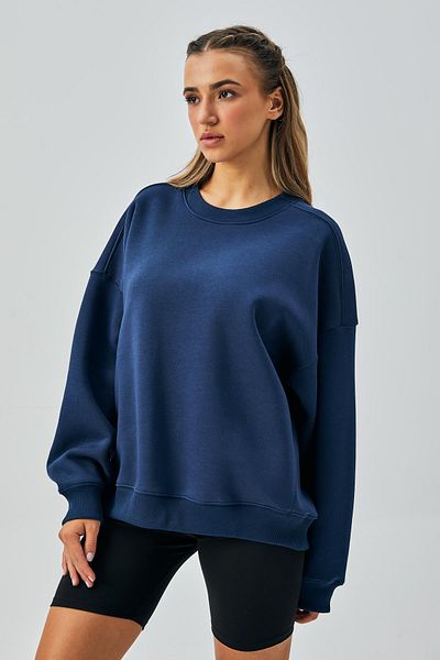 minaaise Hanorac supradimensionat din bumbac pieptănat Indigo pentru femei, 3 fire - 28050