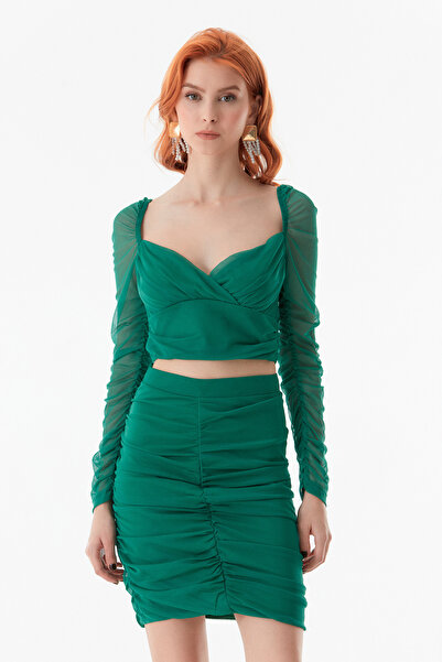 Fulla Moda Μπλούζα με μανίκια με λεπτομέρεια από τούλι