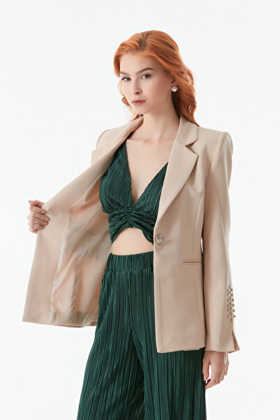 Fulla Moda Stone Detailed Double Breasted Collar Blazer Jacket