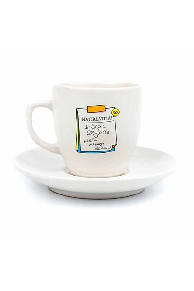 PALTO TASARIM Cream Turkish Coffee Cup - Gift Ceramic Turkish Coffee, Reminder! Try to Be Happy with Small Things :)