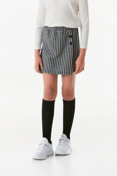 Fulla Moda Houndstooth Patterned Girl's Shorts Skirt with Elastic Waist