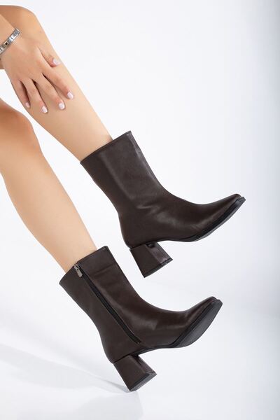 MaskButik Brown Remia Heeled Leather Boots