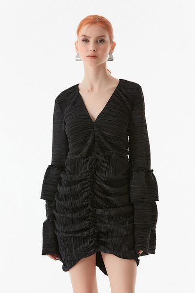 Fulla Moda Μπροστινό μαζεμένο φόρεμα με λαιμόκοψη