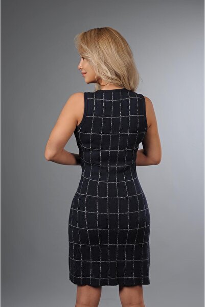 YMA TRİKO KARE DESELİ ELBİSE 3 DÜĞMELİ