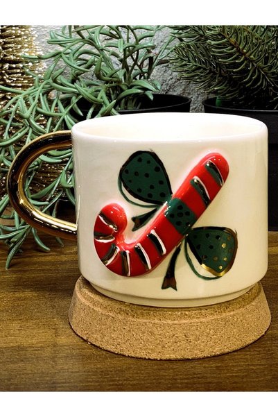 Generic Brand 24 Carat Gold Decorated, New Year's Eve Christmas Candy Cane Embossed, Handmade Gift Mug