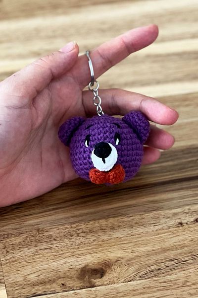 FCSTORE Handmade Vegan Amigurumi Keychain Bag with Purple Bow Tie - Organic Toy (1 Piece)