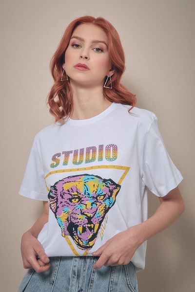 Fulla Moda Tricou imprimat cu decolteu