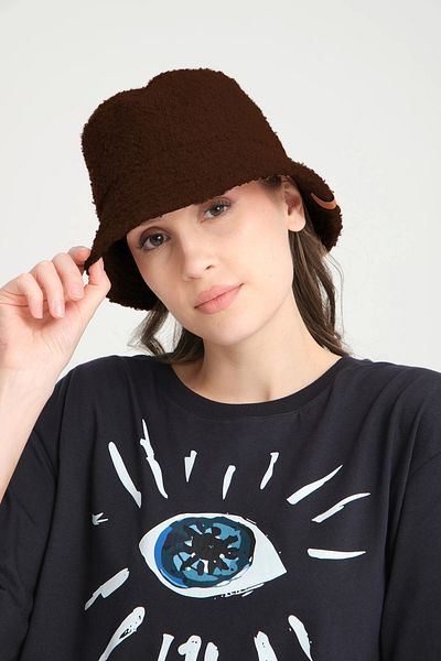 robanu Teddy Bucket Hat |   Chocolate Color Teddy Fisherman Bucket Hat