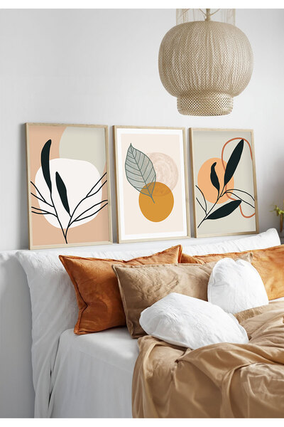 huhuli Ahşap Çerçeveli  3’lü Modern Tablo huhu423