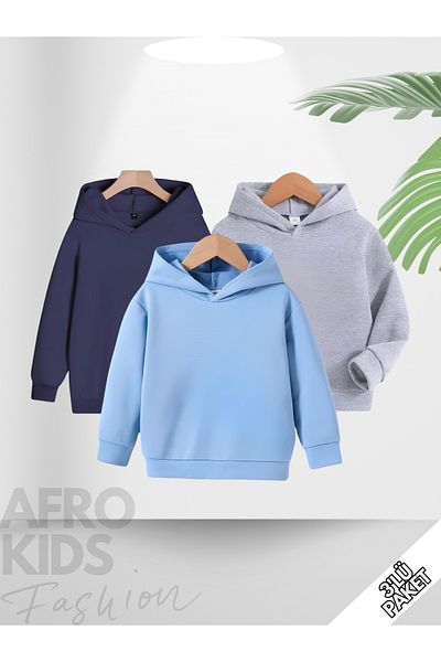 GLOWES Children's Unisex 3 Pack Plain Unprinted Hooded Oversize Sweatshirt