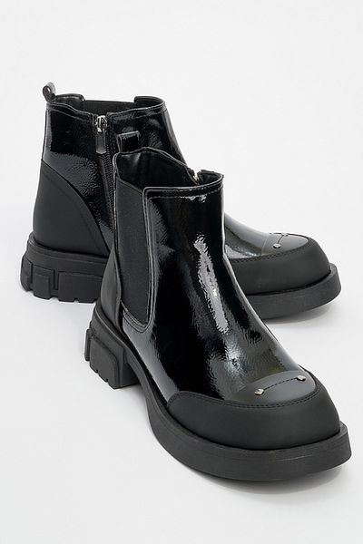 LuviShoes Albia Black Patent Leather Zippered Elastic Women's Boots