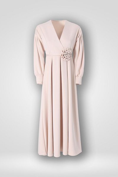 Hilal Moda Ροζ Ζώνη Πλισέ Φόρεμα