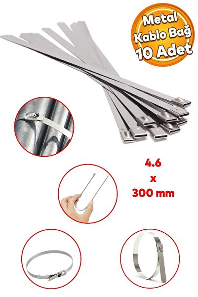 Badem10 (10 ADET) Cırt Kelepçe 4.6x300 Metal Paslanmaz Çelik Kablo Zip Bağı Ç...
