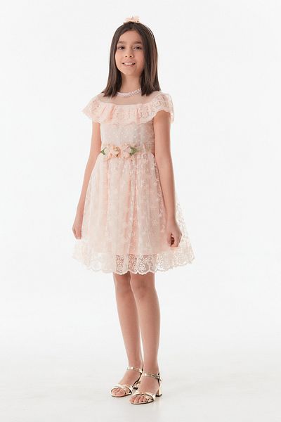 Fulla Moda Girl's Dress - with Flower Brooch and Crown Accessory