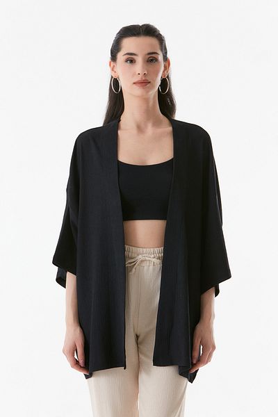 Fulla Moda Basic Wrap Fabric Shawl Collar Kimono