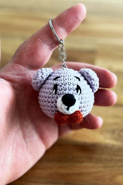 FCSTORE Lilac Bow Tie Teddy Bear Amigurumi - Handmade Organic Vegan Keychain Toy (1 Piece)