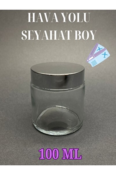 JUST TRAVEL 100 ML BOŞ ŞEFFAF CAM KAVANOZ GÜMÜŞ AYNALI PLASTİK KAPAKLI MERHEM...