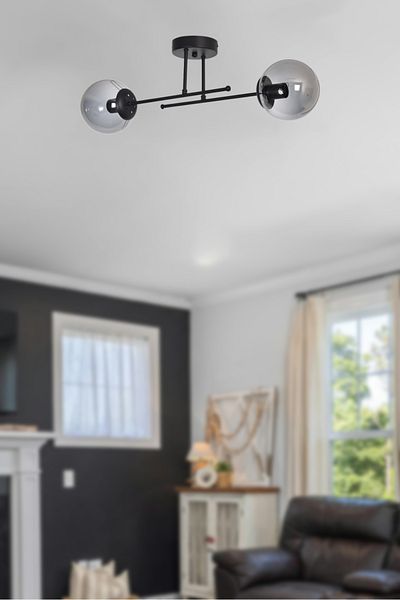 Modavize Beyza Modern Design Bedroom - 2-Piece Chandelier with Smoke Glass Black Color - Living Room and Kitchen