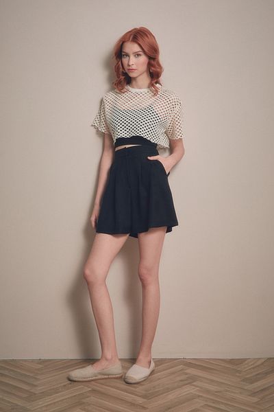 Fulla Moda Pantaloni scurți plisați cu talie elastică de bază