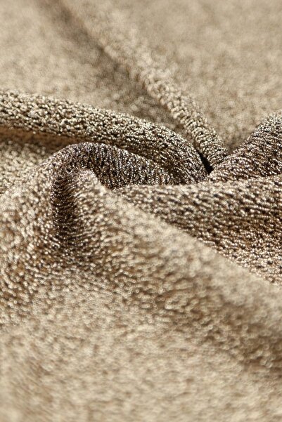 Kumaş Deposu Nobel Metalik İplikli Gold Örme Abiye Kumaş