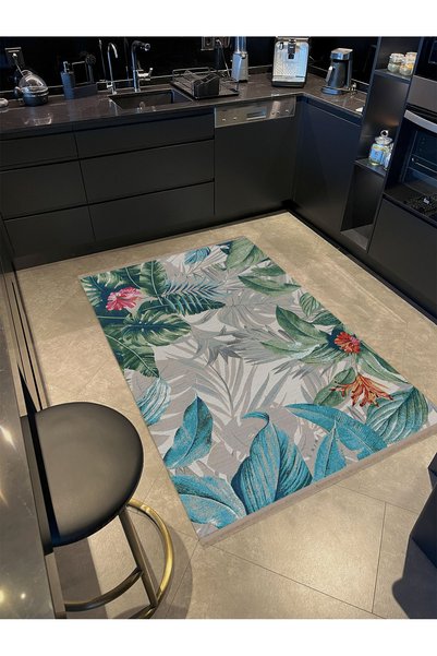 Rugs Modern Halı Angel Collection Blue Green Leaf and Flower Patterned Woven ...
