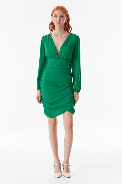 Fulla Moda Side Gathered V-Neck Dress
