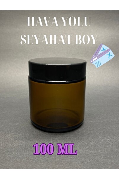 JUST TRAVEL 100 ML BOŞ AMBER CAM KAVANOZ SİYAH PLASTİK KAPAKLI MERHEM KREM KU...