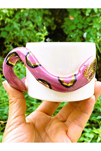 Monako Limited Edition 220 ml Snake Mug - 24 Carat Gold Embroidered and Snake Embossed Handmade Gift Mug