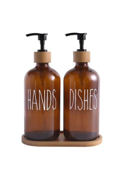 Genel Markalar Mien 2 Li Amber Bambu Standlı Hands&dishes Sıvı Sabunluk Seti 2069701-o