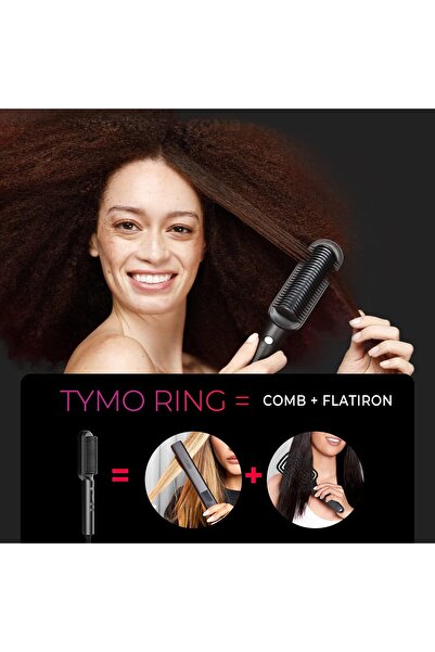TYMO Hair Straightener Brush with Built-in Comb, Tourmaline Ceramic (Matte Black)